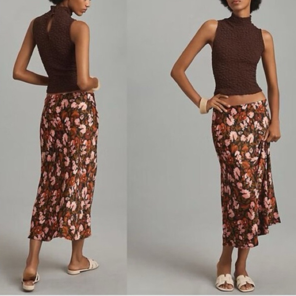 ANTHROPOLOGIE Tilda Midi Slip Skirt Floral Pattern